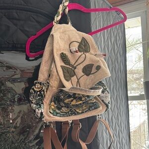 Floral Embroidered Beige Backpack
